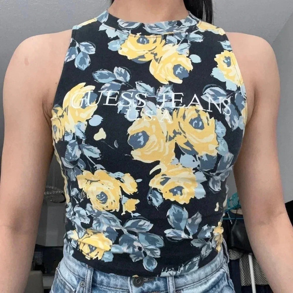 Guess Jeans Floral Crop Top with Cut Out - Picture 3 of 4